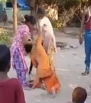 Indian Chick in Orange Beaten like a Dog.