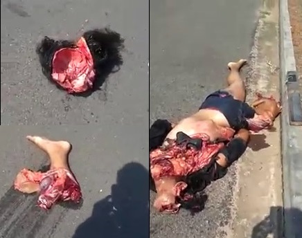 Woman Was Destroyed by Truck and Her Pieces Are Spread on the Road
