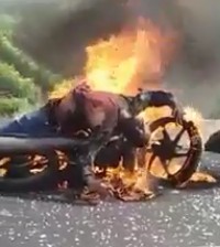 Shocking Scene Shows Man Burning Over His Motorcycle