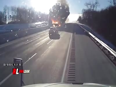 TRUCK EXPLODE ON THE ROAD