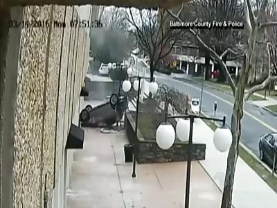 CAR PLUMMETES FROM 4th FLOOR AND FEMALE DRIVER WALKS WAY
