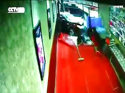 MAN SWEEPING AT THE ENTRANCE OF A SHOP WAS STRUCK BY A CAR