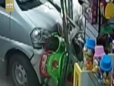 NOVICE DRIVER MISTAKES ACCELERATOR FOR BREAK AND CRASHES INTO STORE