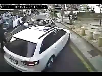 CRAZY DRIVER IS STOPPED BY SHOTS (MULTIPLE ANGLES)