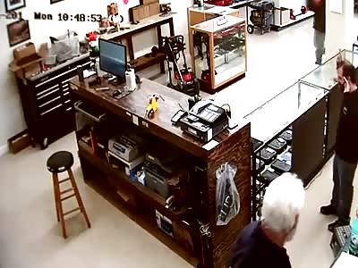 THIEF IS SHOT AND KILLED DURING ROBBERY AT GUN STORE