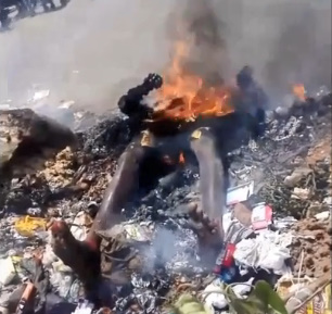 WATCH THIS GUY BURNING TO A CRISP IN THE GARBAGE.