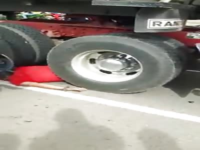 MAN HEAD CRUSHED BY TRUCK.