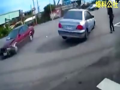 Woman gets wiped out in car crash caused by impatient female driver in Taiwan.