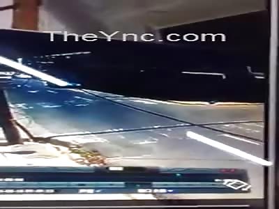 Rider flies after collision and hits pole.