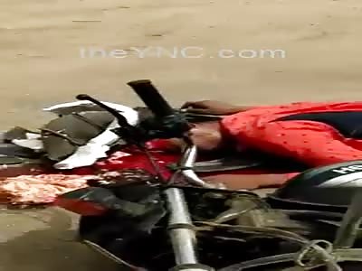 Motorcyclist Head Crushed In Accident