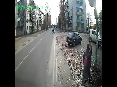 Speeding motorcyclist knocked down a guy on a bicycle 