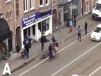 Muslim man holding palestinian flag attacks Kosher restaurant in Amsterdam 