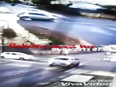 Motorcyclist is flying when hitting a car