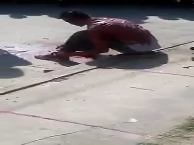 Thief full of blood after being hit