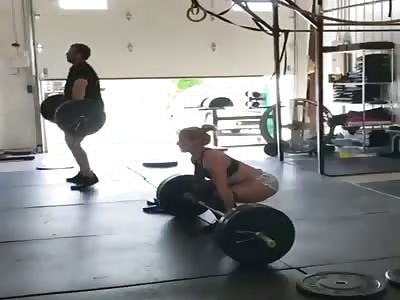 Woman suffers a terrible accident during a workout, weight lifting.
