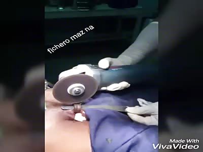  PENIS TORTURED :man masturbates with a small tube and ends trapped