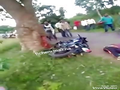 ACCIDENT: man crashes his motorcycle against tree