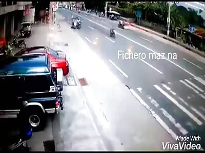 ACCIDENT: man runs down the street and is run over by a motorcyclist