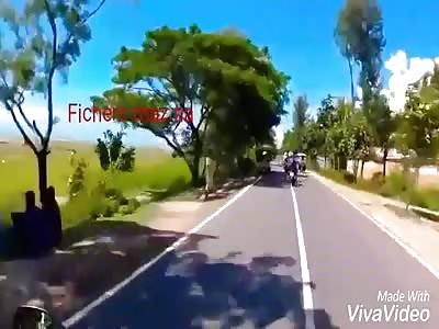 GRACIOUS: dog crosses the street and causes motorcyclists to lose control