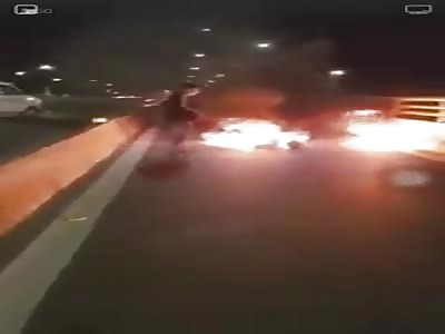 Motorcyclist Crashed and Caught Fire