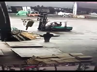 Forklift Operator Takes Himself Out
