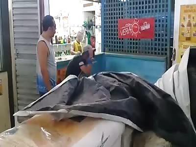 WTF !! Homeless brutally beaten  by giant man