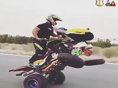 couple of idiots get crashed doing motorcycle stunt