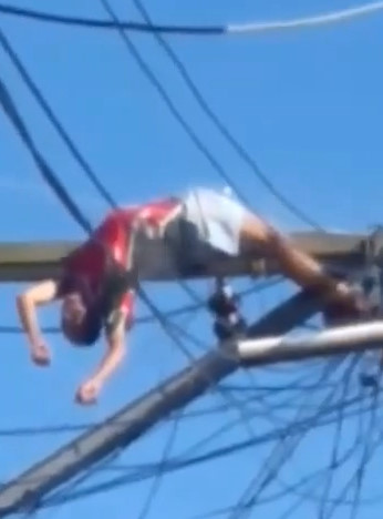 Man Roasts Nicely on Powerlines (2 ANGLES)