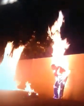 Crazy Man Drenches Himself In Gasoline And Self Immolates 