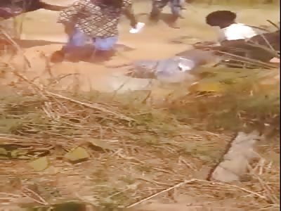 Thief beaten and stoned to death by angry villagers.