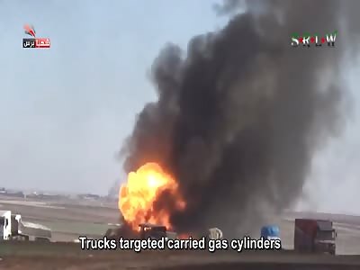 Yes! Yes! yes!!! Russia uses cluster bombs destroying more Isis supply trucks in Syria!!!