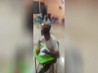 Fat Bitch Executed In The Classroom While Taking Exam With Her Son