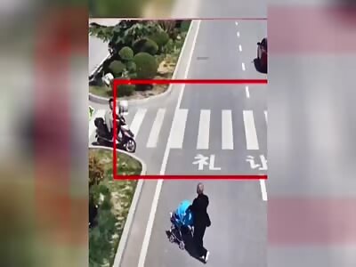 Old man pushing baby stroller hit from the back by woman driver 