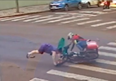 Obese Woman hit by Motorcycle