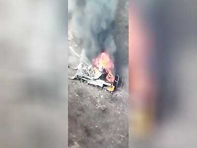 Ruzzian Tank Burns Up After Hit