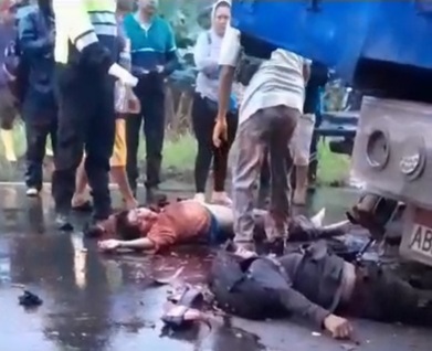 Bikers Crashed into a Parked Truck become Splattered Messes