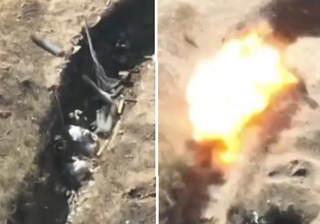 FPV Drone Slams Into Trench Full of Ukrops