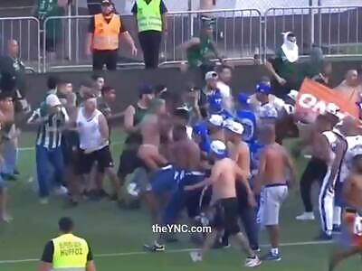 After a goal, fans erupt into a brawl during a soccer match in Brazil.
