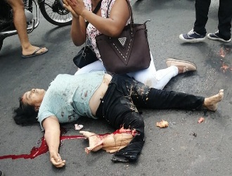 Fat woman crashed dead in middle of street 