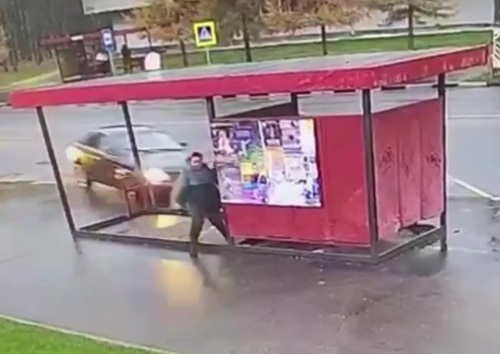 middle-aged lady rammed a bus stop full of people