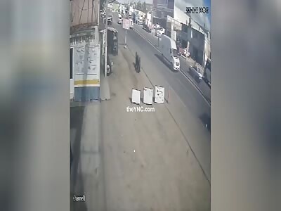 Man deliberately throws himself in front of a moving truck.