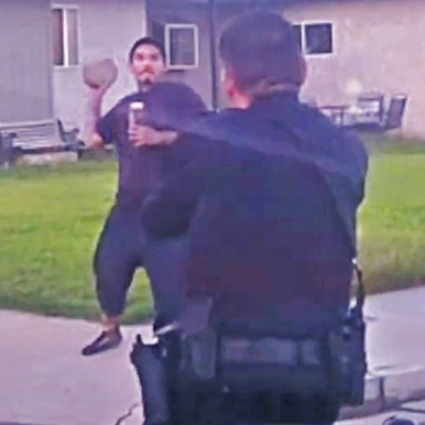 Suspect is Shown Throwing Brick at Police Officer Before Getting Shot
