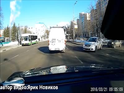 Russian Woman Driver Causes Crash