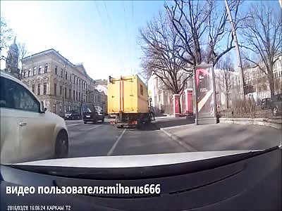Bicyle Comes Under The Wheels Of A Truck