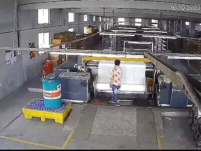 Worker gets caught and spun into a Textile machine