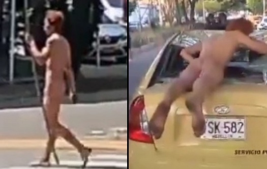Drugged nude man fall from tree to a passing taxi 