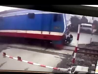 Young student hops off the bus, then immediately gets hit by a train