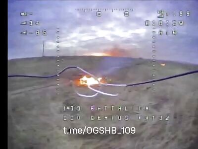 Russian soldier burns alive after a FPV strike