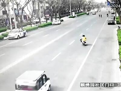Woman on Scooter Ragdolled by Speeding Car.