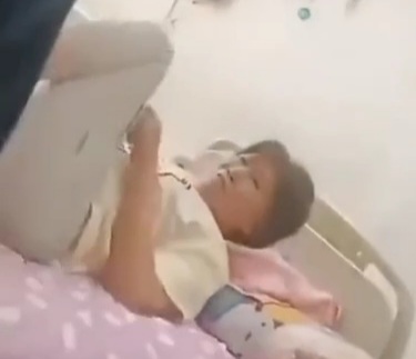 Chinese young female Healthcare abusing old woman 